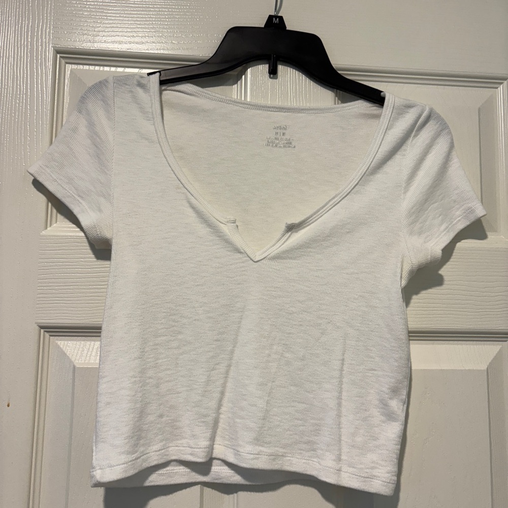 Aerie White Fitted Crop T-Shirt